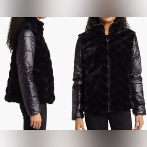 Via Spiga Zip Front Faux Fur Reversible Puffer Jacket
